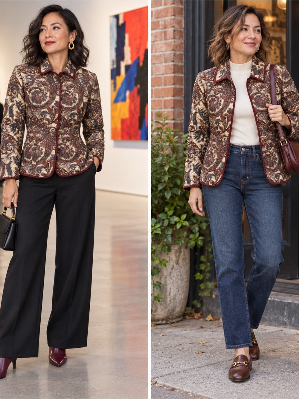 Vintage 90s Silkland Petite PM Silk Paisley Quilted Jacket Boho